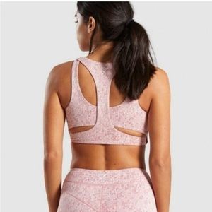 Gymshark Sports Bra Pink Strappy Open Back Fleur Marled